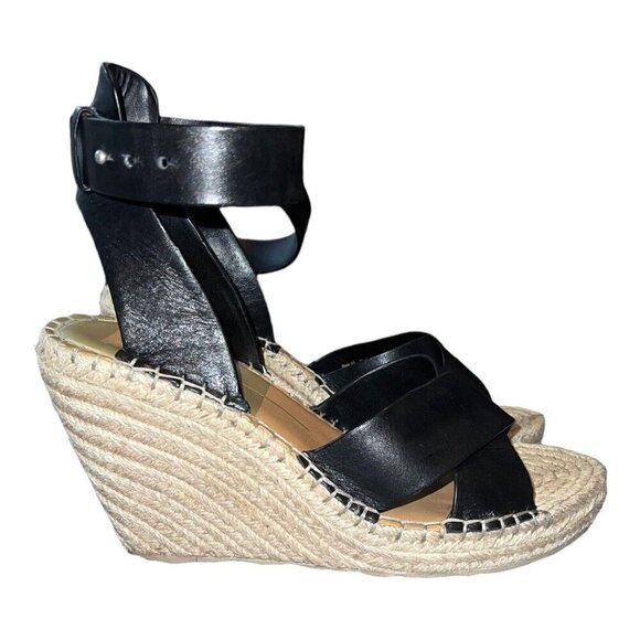 DOLCE VITA Black Leather Open Toe Ankle Strap Espadrille Wedge Sandals Sz 10 - Picture 6 of 10